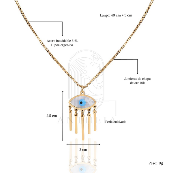 Collar ojo turco colgante perla