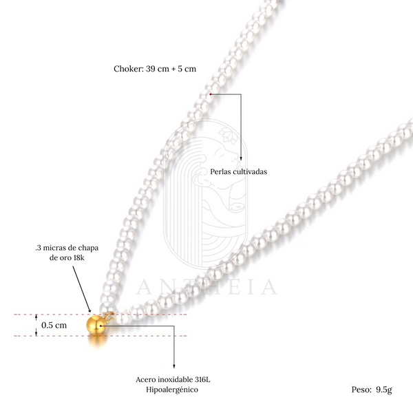 Collar perlas golden ball