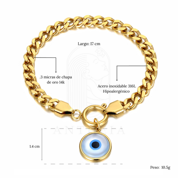 Pulsera cadena cubana ojo turco
