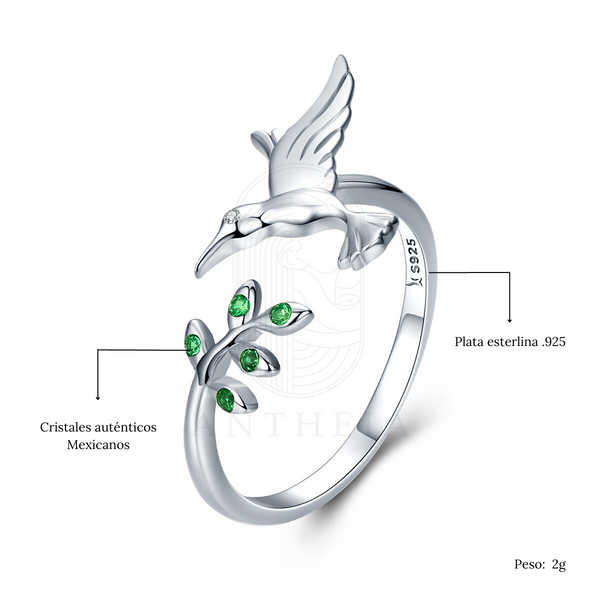 Anillo colibrí hoja
