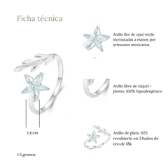 Anillo flor verde plata  - AN0043A
