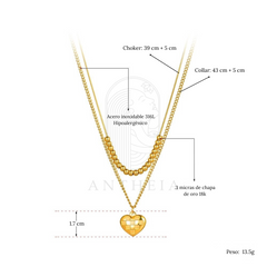 Collar doble bolitas corazón