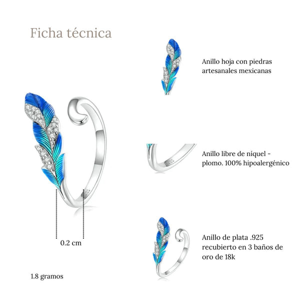 Anillo pluma azul plata - AN0039A