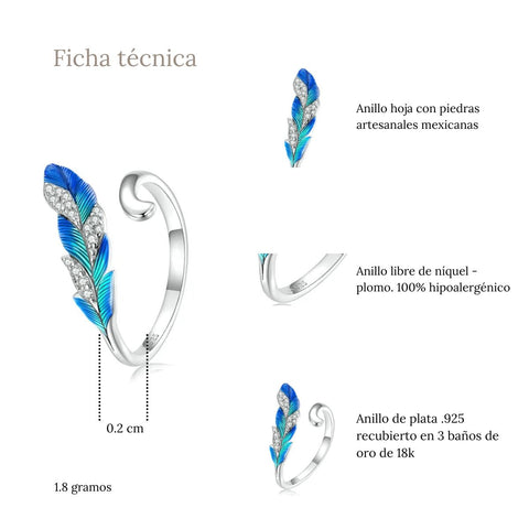 Anillo pluma azul plata - AN0039A
